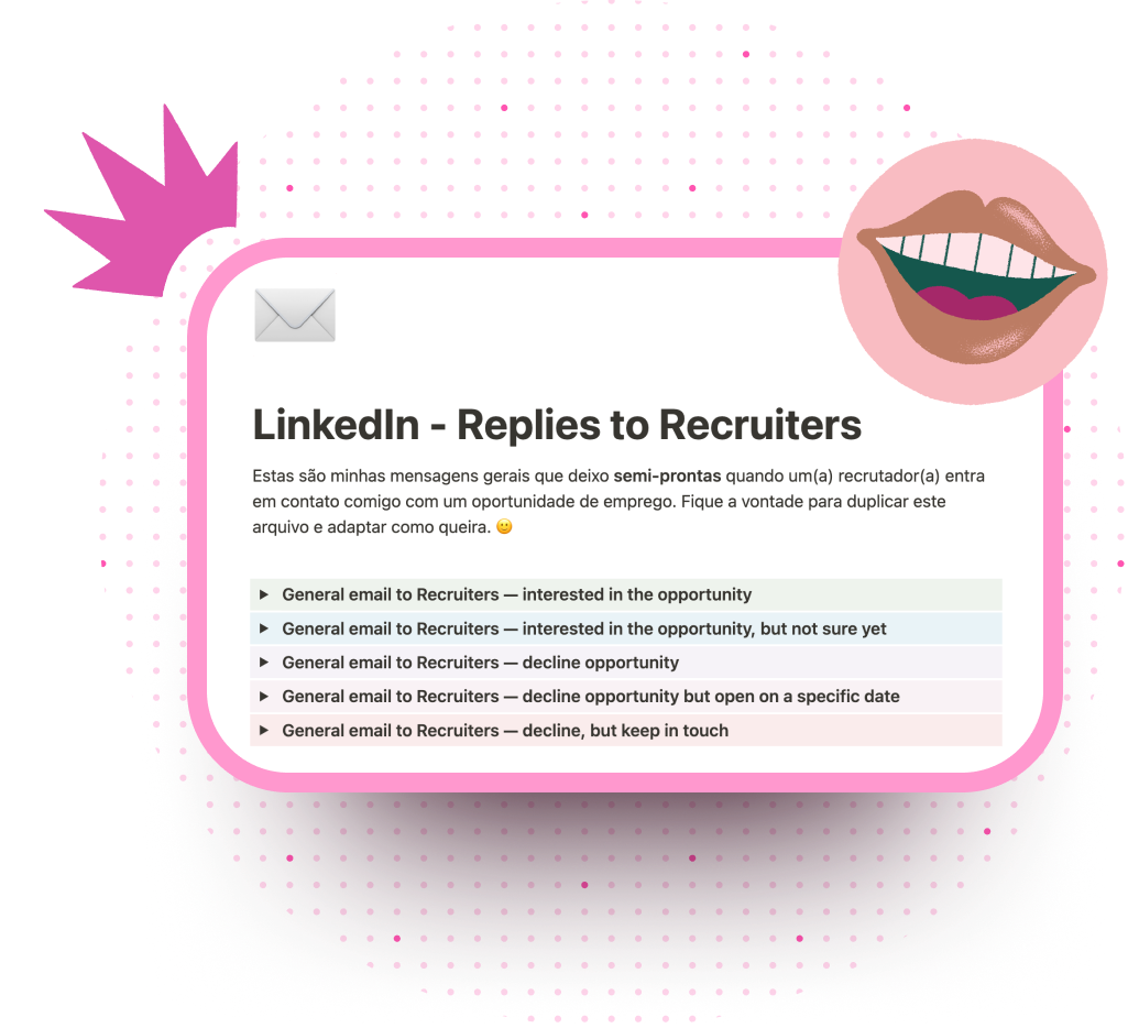 Template to Notion para fazer download com respostas gerais para recrutadores no LinkedIn